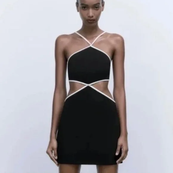 edikted black halter dress Aida Backless Bubble Mini Dress